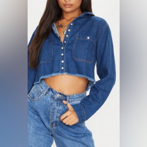 Pretty Little Thing Denim Cropped Jacket Size 10 - Picture 2 of 13